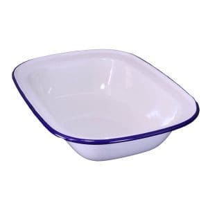 White Enamel Dish with Blue Rim (Medium)